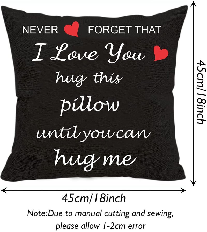 Anrkets Two Sided Printing Lover Pillow Cover I Love You Hug This Pillow Until You Can Hug Me, Valentine's Day Birthday Gifts for Girlfriend Cotton Linen Square Decorative Waist Pillowcase 18"x 18" - Image 4